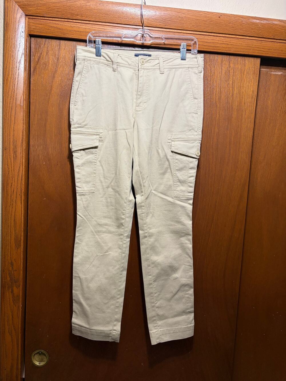 Lands' End Cargo Chino Pants Women's Size 8 Mid Rise Slim Leg Beige Stretch NWT